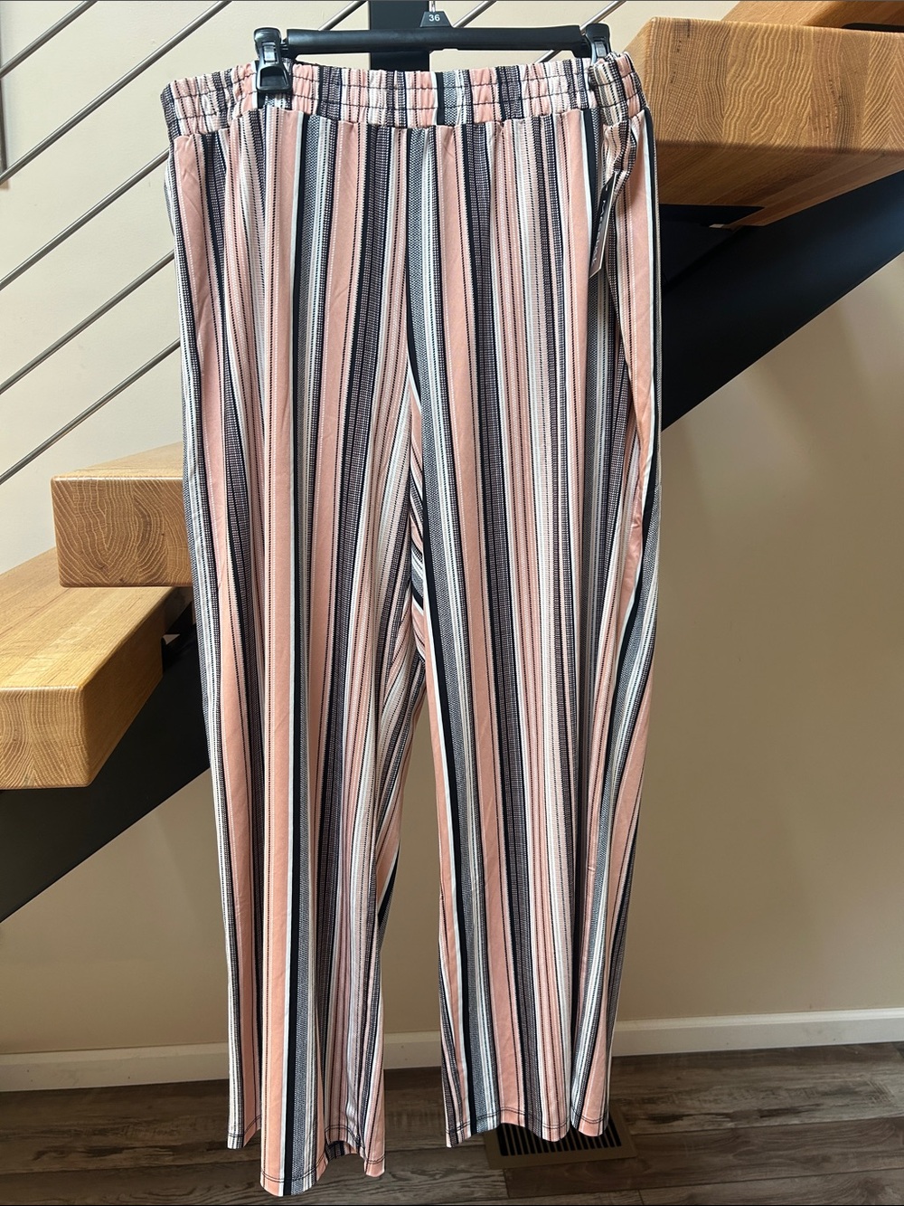 Wide Leg Striped Pull-On Pants in Blush & Black